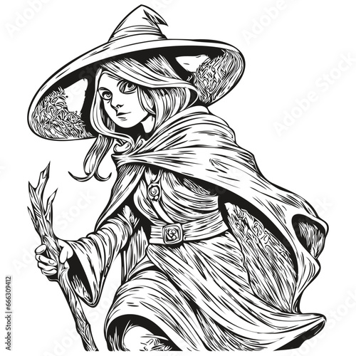 Spooky Halloween Witch in Monochrome