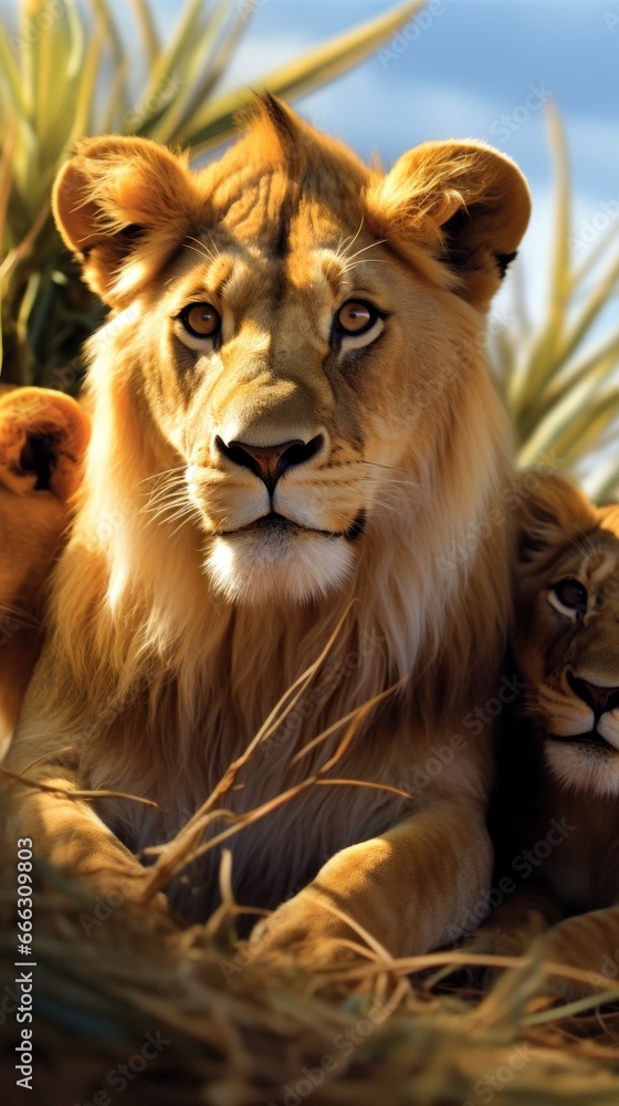 A pride of lions UHD wallpaper Stock Photographic Image