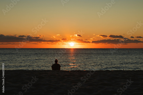 Pôr do sol na praia de Miami, Flórida