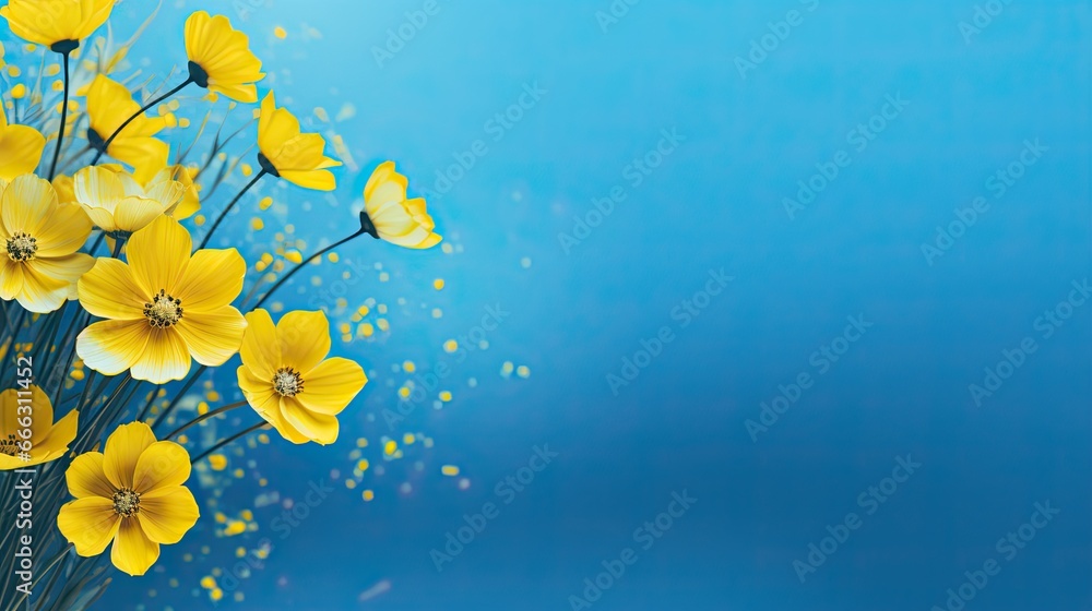 Fresh yellow flowers on a light blue background