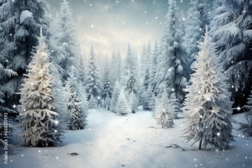 Winter forest with Christmas trees © PinkiePie