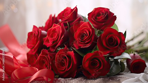 Red rose flowers in a beautiful bouquet