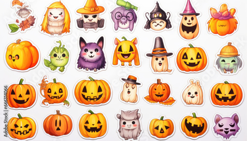 Mixed Halloween object label set, white background
