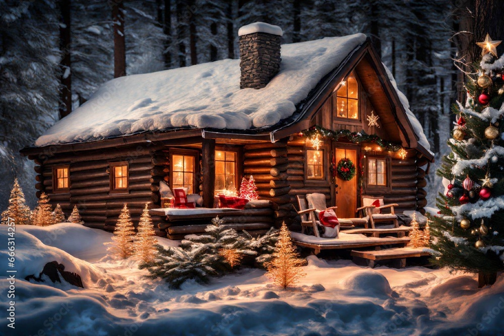 Cozy Winter Cabin with Christmas Decorations Cozy Winter Cabin with Christmas Decorations