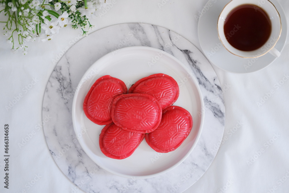 Kue ku, kue tok, or red turtle cake, traditional cake in an indonesia