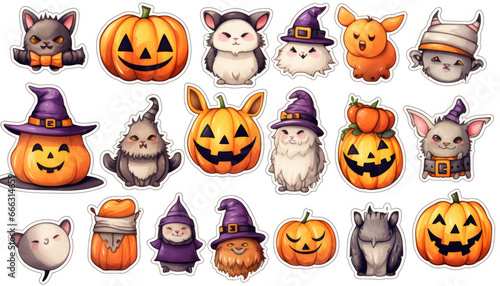 Sticker set of halloween icons on white background