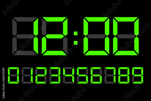 Clock green digital illumination. Vector illustration. EPS 10.