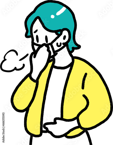 体調不良で咳をするマスクをつけた女性