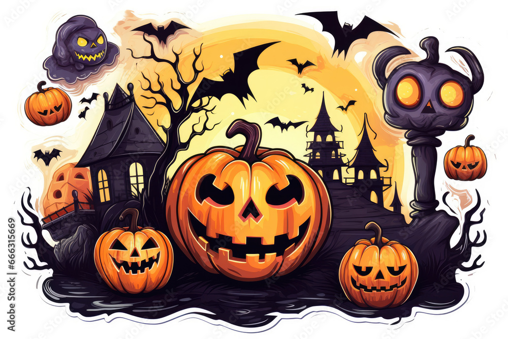 Witch and pumpking halloween elements sticker isolated on a white background Witch and pumpking halloween elements sticker isolated on a white background
