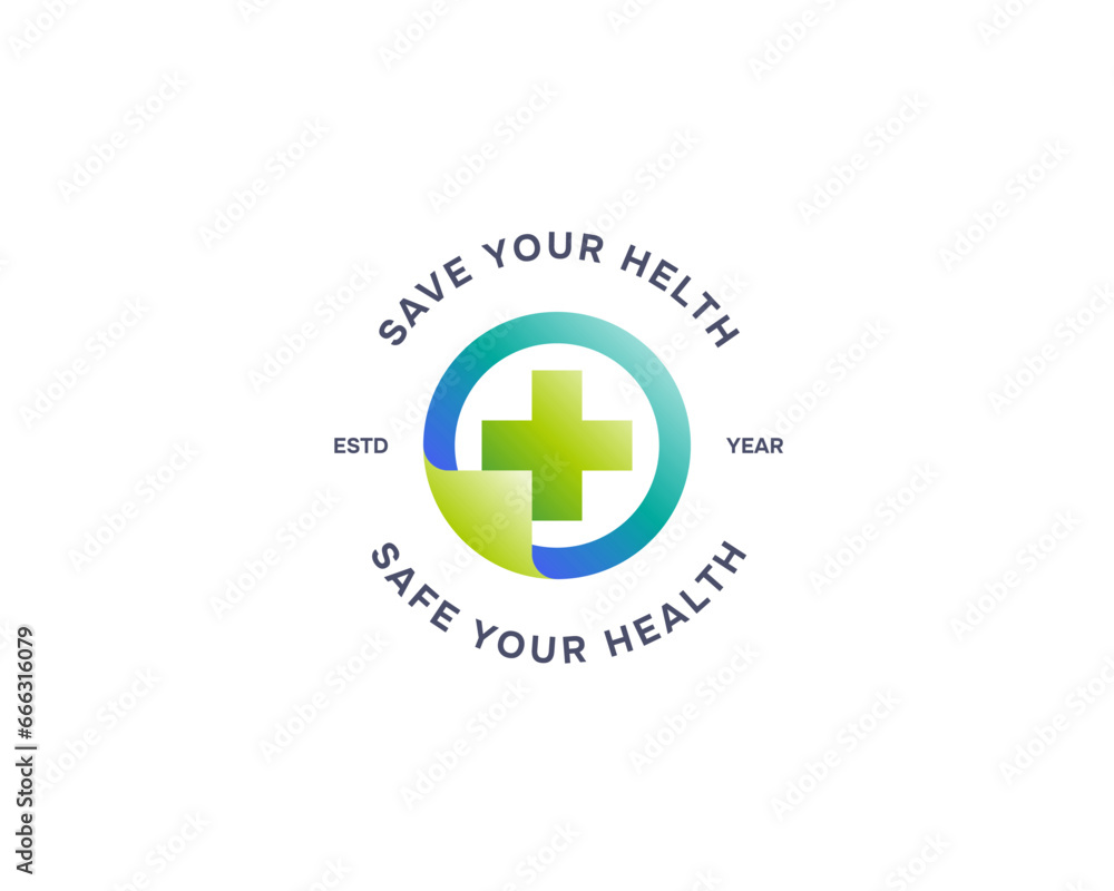 Creative colorful circle line with cross health logo Creative colorful circle line with cross health logo