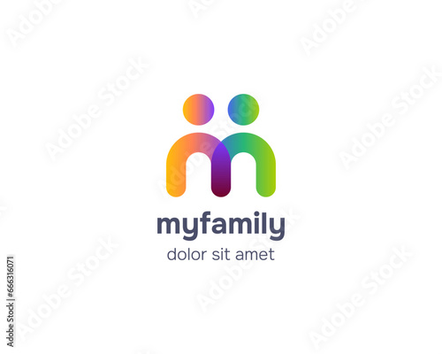 Colorful modern initial letter m with people logo