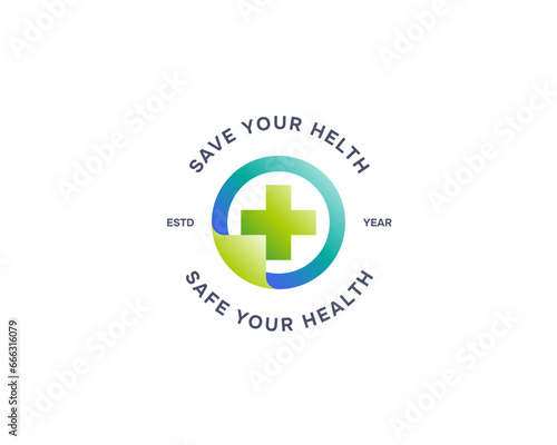 Creative colorful circle line with cross health logo