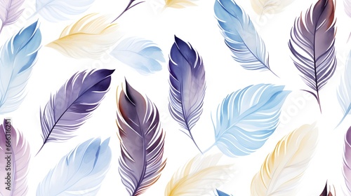 Flat watercolor feather repeating pattern tile feathers seamless background pattern with feathers pattern tile, seamless pattern with feathers © Baloch