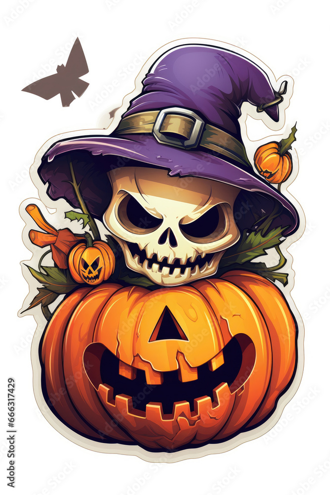 Fototapeta premium Witch and pumpking halloween elements sticker isolated on a white background
