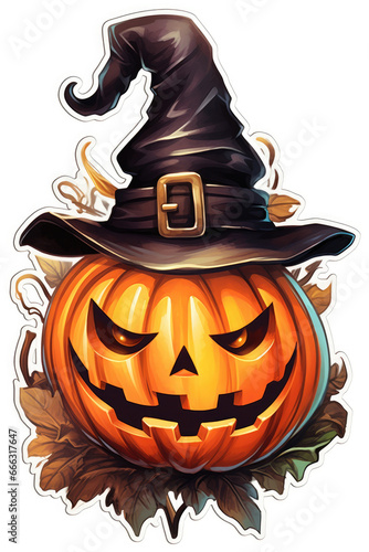 Witch and pumpking halloween elements sticker isolated on a white background