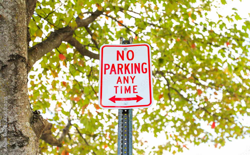 No Parking sign against a city backdrop, symbolizing urban restrictions ...