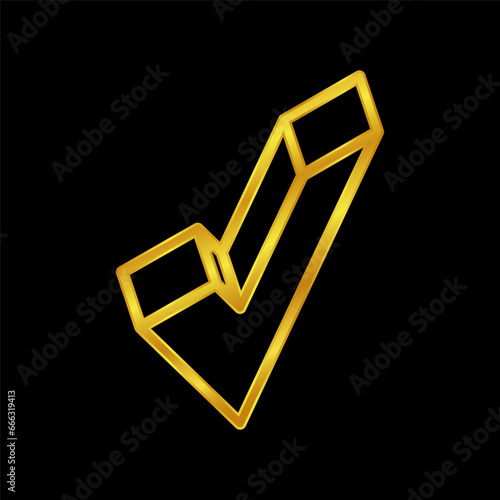 gold colored checkmark vector logo template. Simple mark graphic design