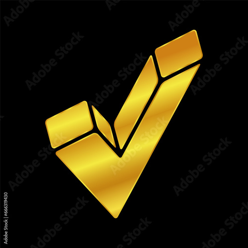 gold colored checkmark vector logo template. Simple mark graphic design