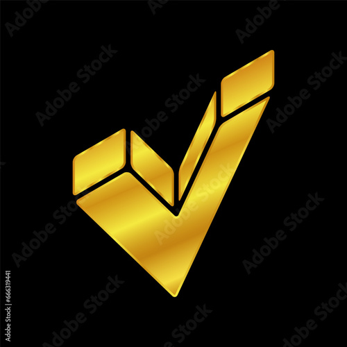 gold colored checkmark vector logo template. Simple mark graphic design