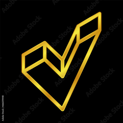 gold colored checkmark vector logo template. Simple mark graphic design