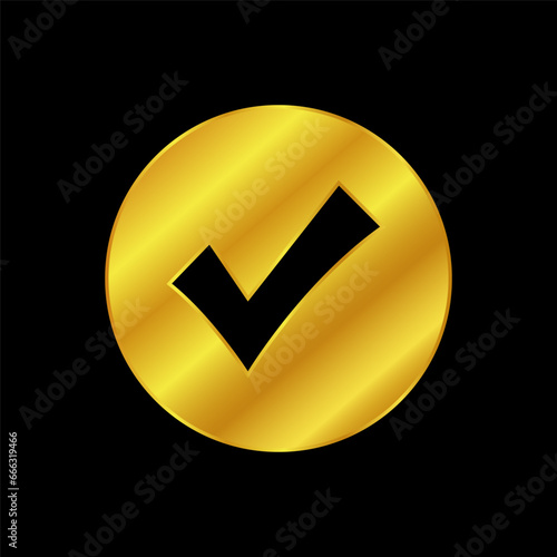 gold colored checkmark vector logo template. Simple mark graphic design