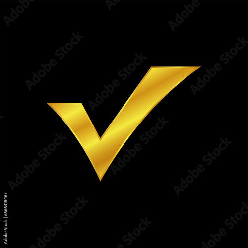 gold colored checkmark vector logo template. Simple mark graphic design