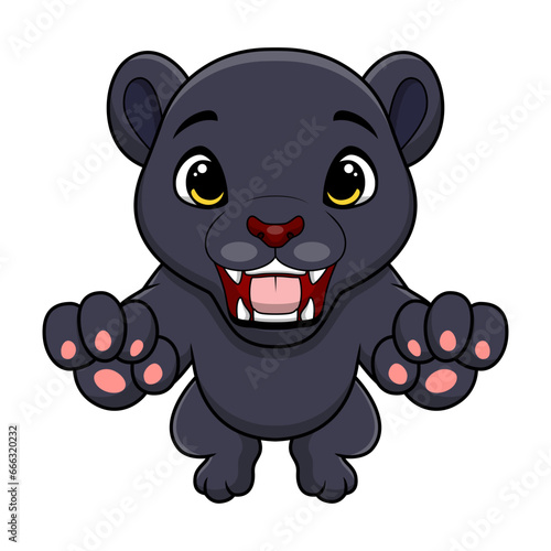 Cute black panther cartoon on white background