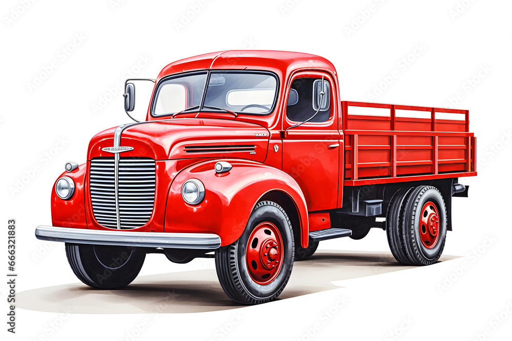 Vibrant Red Truck on a Clean White Background