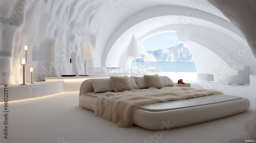 luxury simply minimalist bedroom with northern theme, giant bed, sofa,