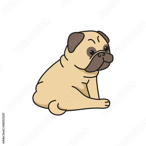 Cute pug dog isolated on white background. Vector illustration.