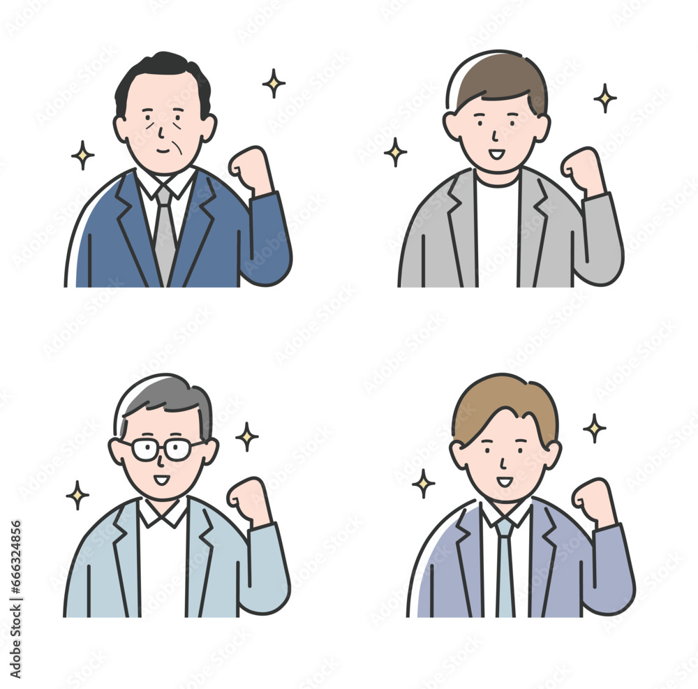 ガッツポーズをするビジネスマンのイラストセット ガッツポーズをするビジネスマンのイラストセット