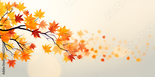 Maple Tree's Autumn Splendor: Vibrant Orange Leaves on Ebony Branches Against a Pure White Canvas background ai generated