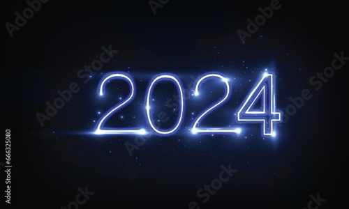 Happy New Year vector holiday in technology sci fi circuit design innovation concept. 3D 2024 date number holiday greeting card. Futuristic web banner template.