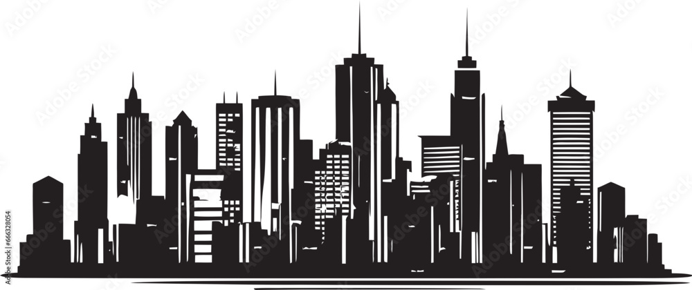 Obraz premium Metropolitan Dreams Monochromatic Skyline Art City of Shadows Vector Architecture in Black