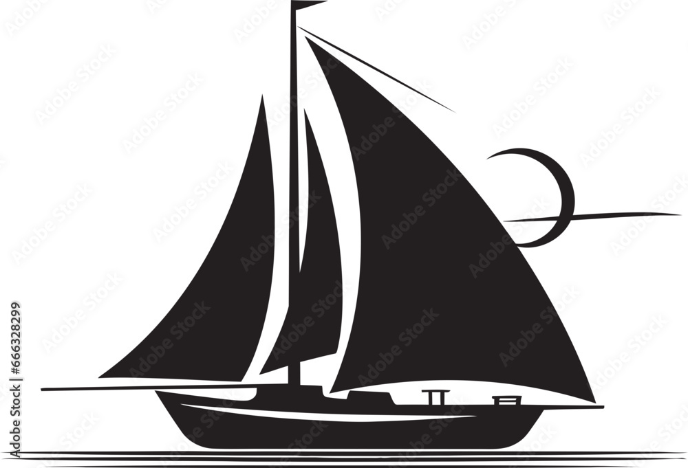 Nautical Noir Sleek Black Boat Vector Midnight Sailing Beauty Black Craft Design