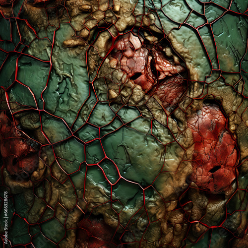 Flesh-like surface that appears sickly as if infected or resembling a monster. photo
