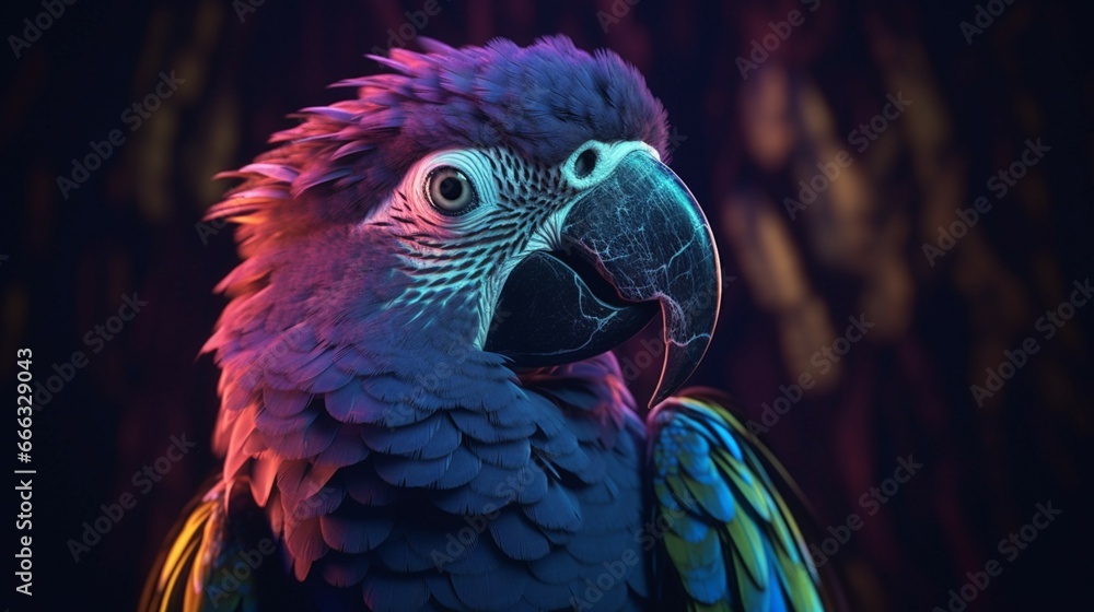 Fototapeta premium Parrot Purple pink blue gold dark generative ai