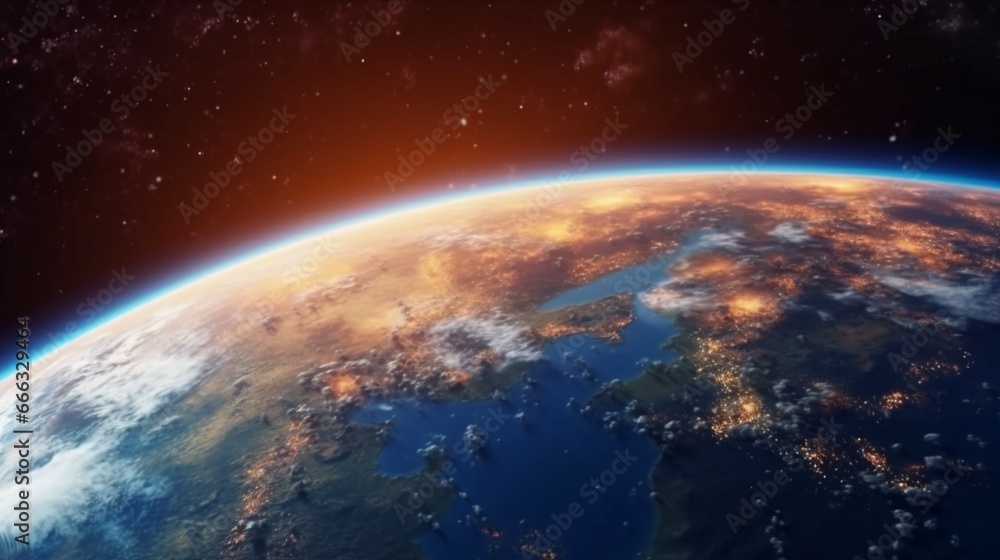 Planet Earth surface in space Orbit of planet generative ai