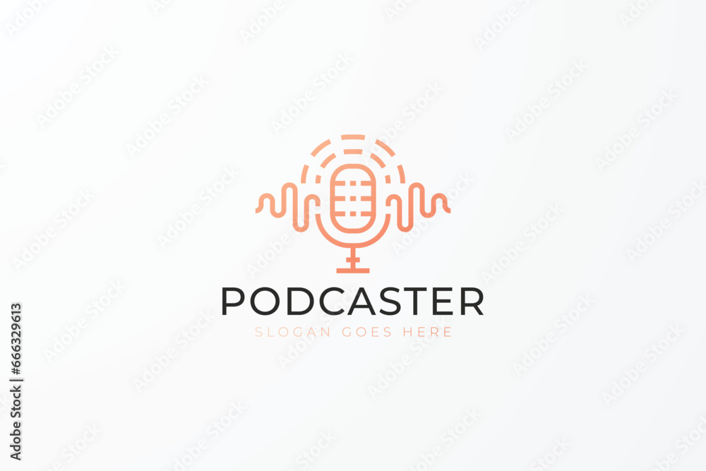 Logo Podcast Audio and Microphone Broadcast Technology Modern Business Logo Podcast Audio and Microphone Broadcast Technology Modern Business