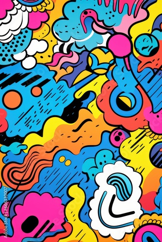 Doodle Art Illustration for Merchandise Clothing, Fashion Textile, Sport Clothes Design Printing, Street Art Graffiti Pattern, Colorful Abstract Background