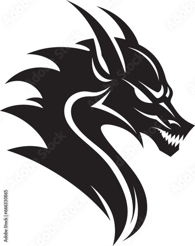 Inferno Unleashed Black Dragons Power in Vector Scales of Shadows Monochrome Dragons Vector Design © BABBAN