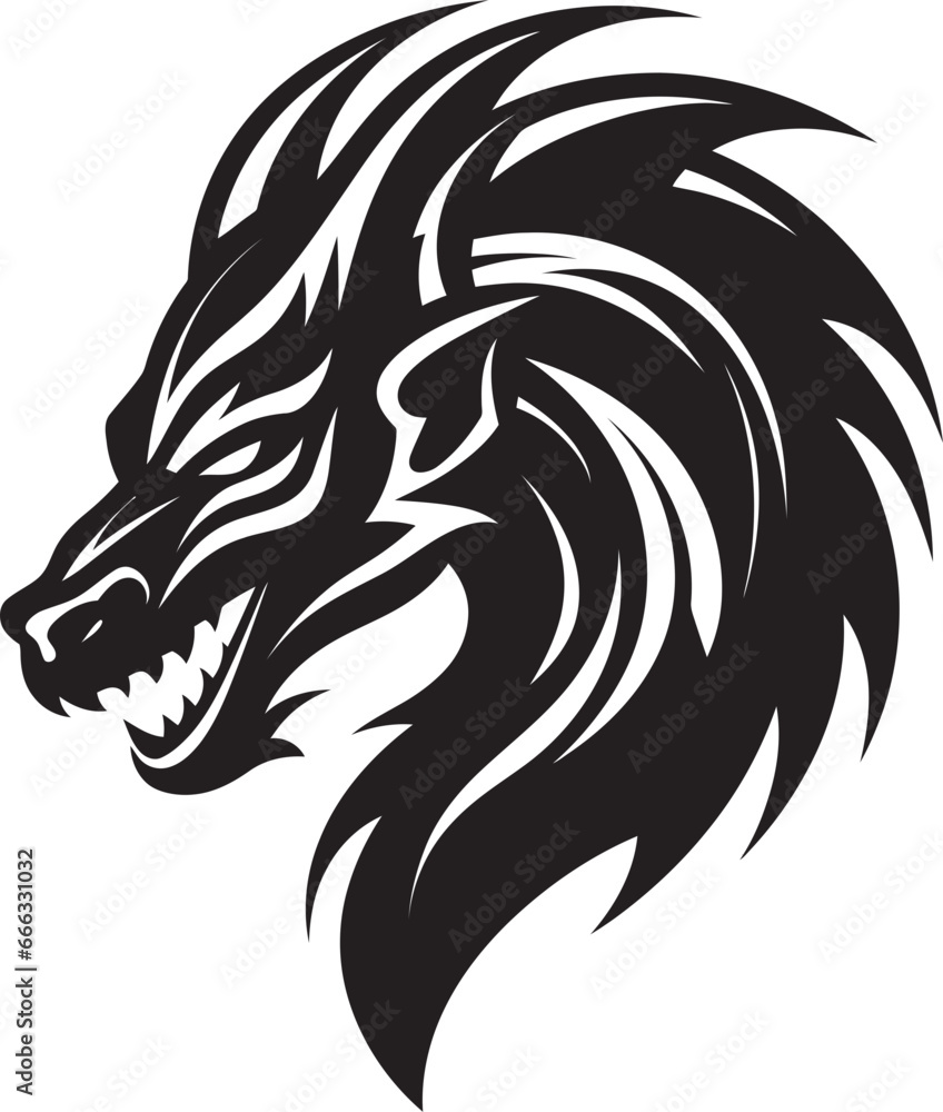 Winged Menace Black Vector Roar of the Fearsome Dragon Serpents Flame Monochrome Vector of the Dragons Fiery Roar