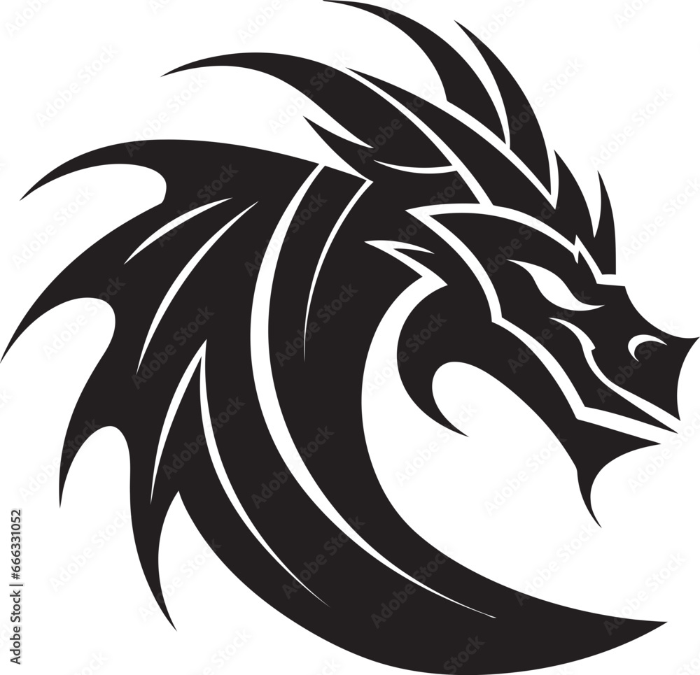 Serpentine Majesty Black Vector of the Monochromatic Dragon Fierce Elegance Monochrome Vector Artistry of the Inky Dragon