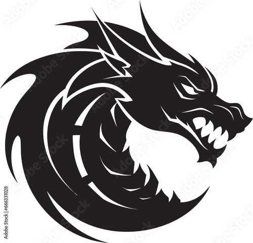 Inferno Unleashed Black Vector of the Dragons Fiery Might Scales of Shadows Monochrome Vector Art of the Dragon © BABBAN
