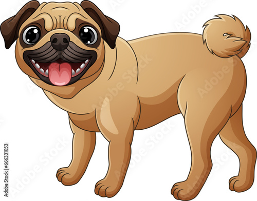 Cute pug dog cartoon isolated on white background