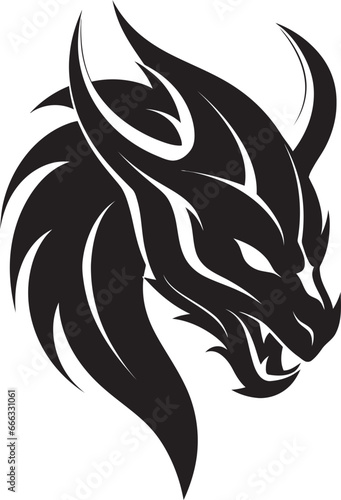Shadowy Beast Black Vector Majesty of the Ferocious Dragon Mythical Power Monochrome Vector Charm of the Dragon