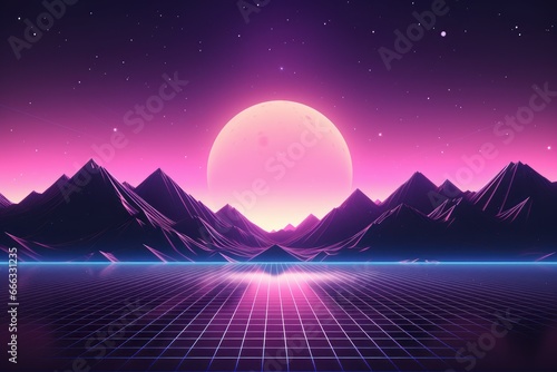 Retro Wave Music Festival Background  Retro futuristic 90s Style.