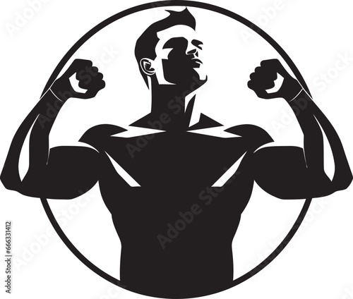 Sculpted Excellence Monochromatic Vector of Flexing Achievement Flexing Artistry Black Vector Tribute to Bodybuilders Glory