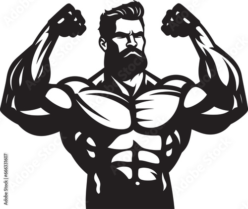 Iron Determination Black Vector Depiction of Flexing Dominance Pinnacle of Power Monochromatic Tribute to Muscular Artistry