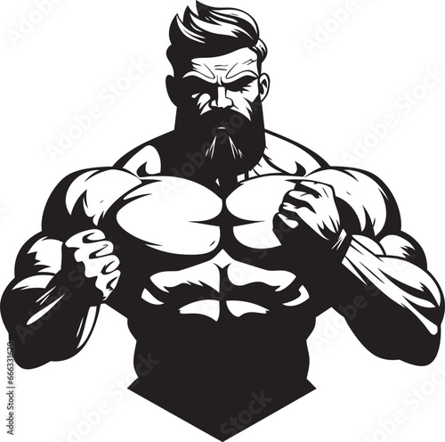 Epic Flex Black Vector Tribute to Bodybuilding Artistry Iron Determination Monochromatic Vector of Flexing Power